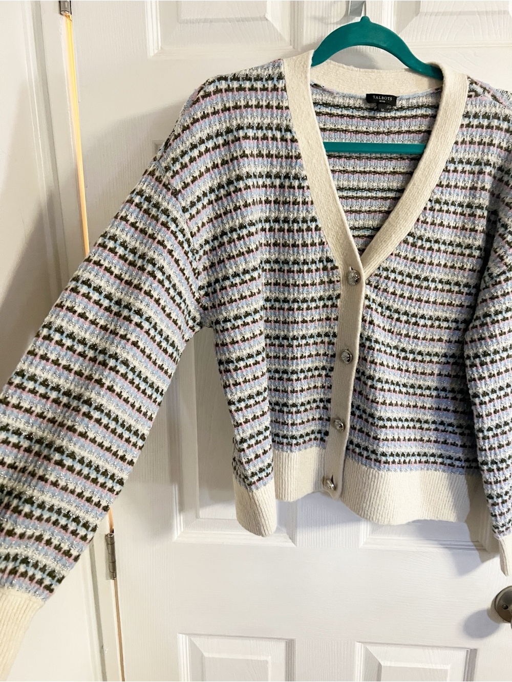 Talbots V-NECK CARDIGAN - BREEZY STRIPE Petite Large - Picture 5 of 10